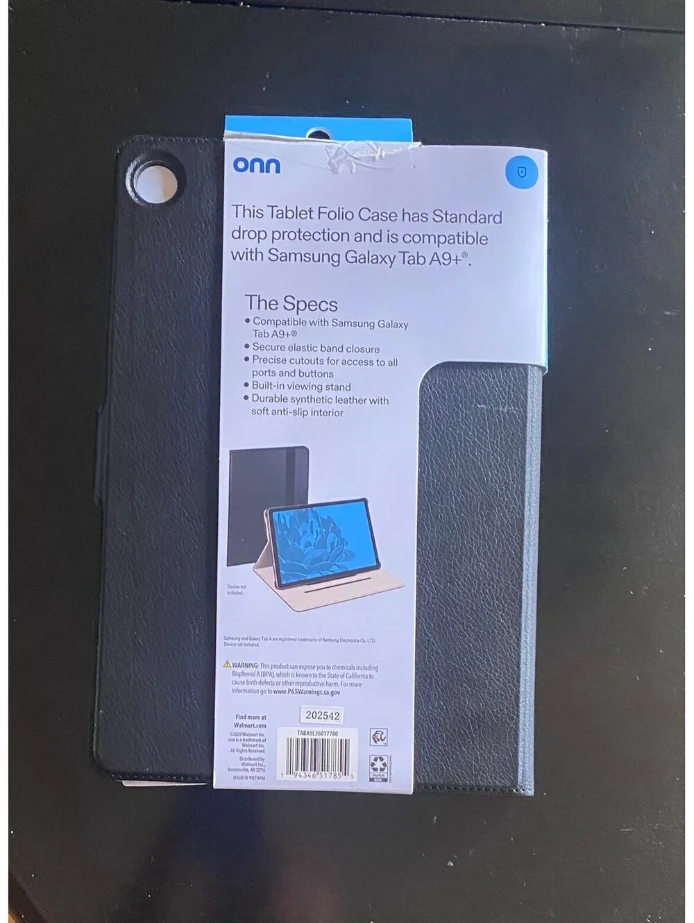 Onn Tablet Folio Case for Samsung Galaxy Tab A9+ Black